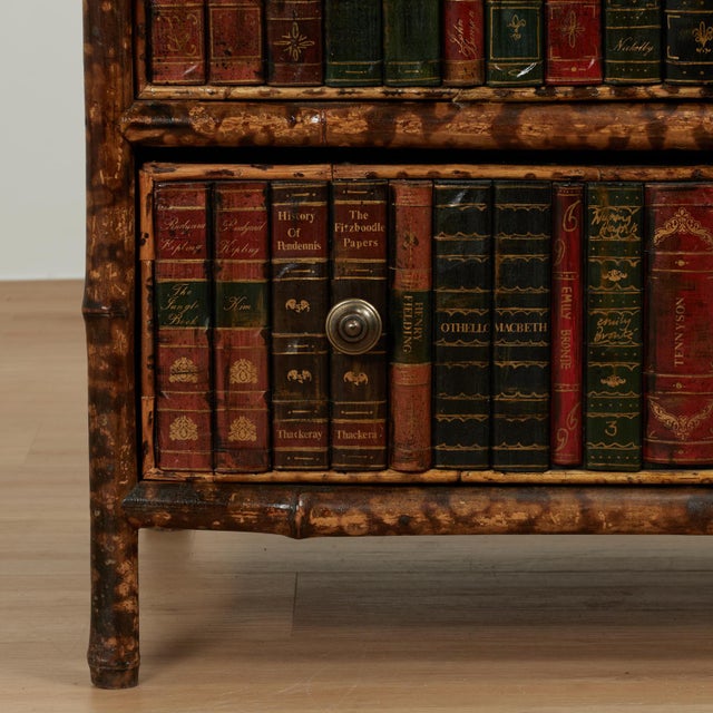 Antique English Bamboo Leather Top Faux Book Chest of Drawers For Sale - Image 15 of 18