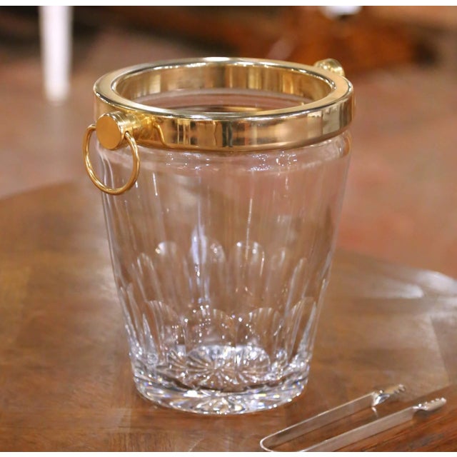 This elegant mid-century French champagne or wine cooler was crafted circa 1960 and features a beautifully cut clear glass...