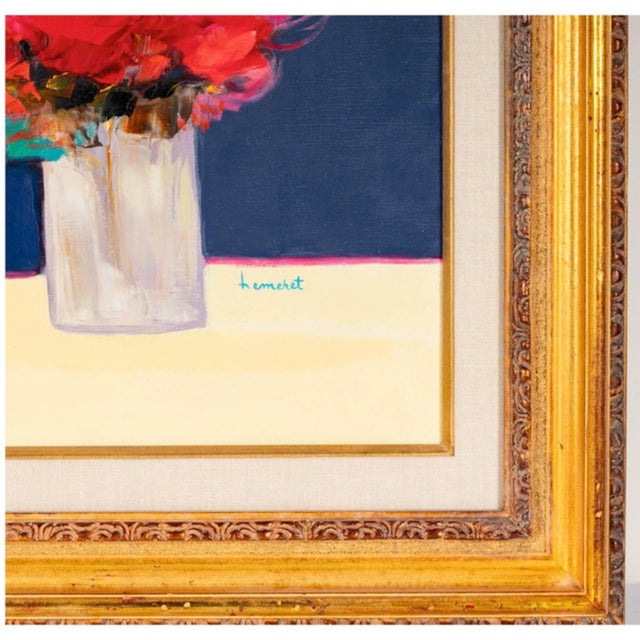 Ruby Red Post Modern Oil Painting "Bouquet Au Mirroir", Claude Hemeret (1929 -) For Sale - Image 8 of 10
