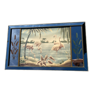 Vintage Art Deco Mid Century Rare Turner Wall Mirror Flamingo Art Painting 1940s Lithograph