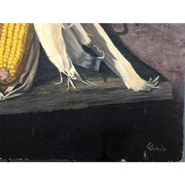 Original Vintage Still Life Painting With Corn & Duck For Sale - Image 4 of 8
