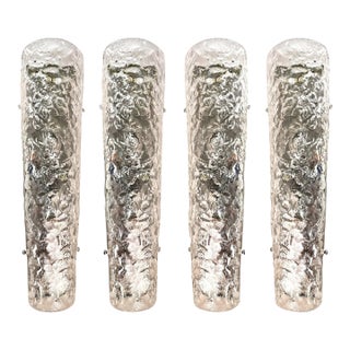 Elegant Transparent Hammered Glass Wall Sconces With Italian Murano Influence - Lot of 4 For Sale