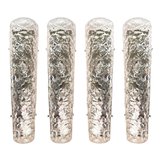 Elegant Transparent Hammered Glass Wall Sconces With Italian Murano Influence - Lot of 4 For Sale