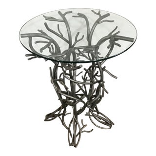 1990s Wrought Iron "Tree Form" Table Base W/ Glass Top, by Etiscoto Designs. For Sale