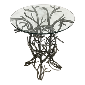 1990s Wrought Iron "Tree Form" Table Base W/ Glass Top, by Etiscoto Designs.