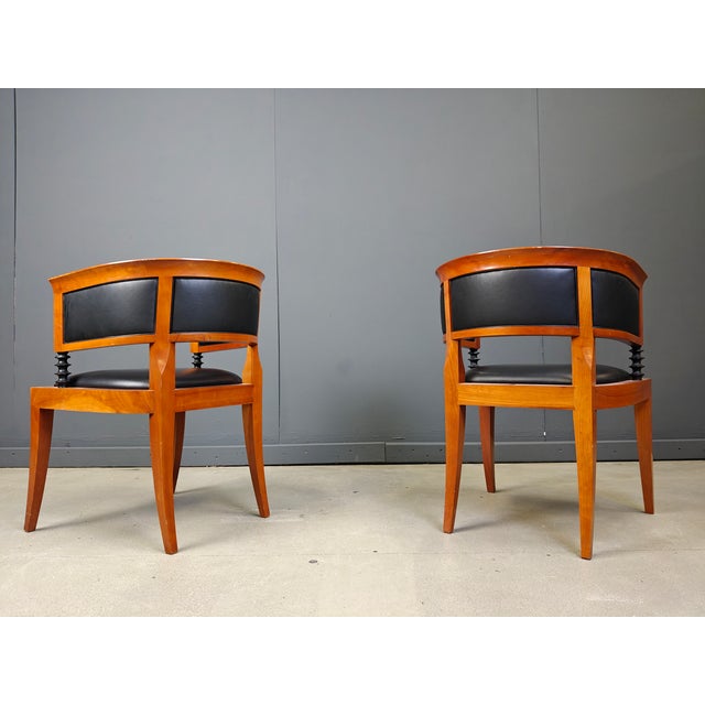 Cherry Wood Armchairs by Leon Krier Model Sella Media by Giorgetti, 1991, Set of 2 For Sale - Image 4 of 16
