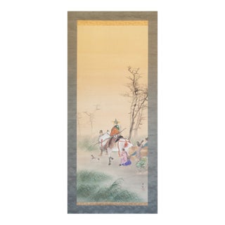 XL "Samurai" by Kogyoku, Meiji Era Japanese Silk Scroll Painting For Sale