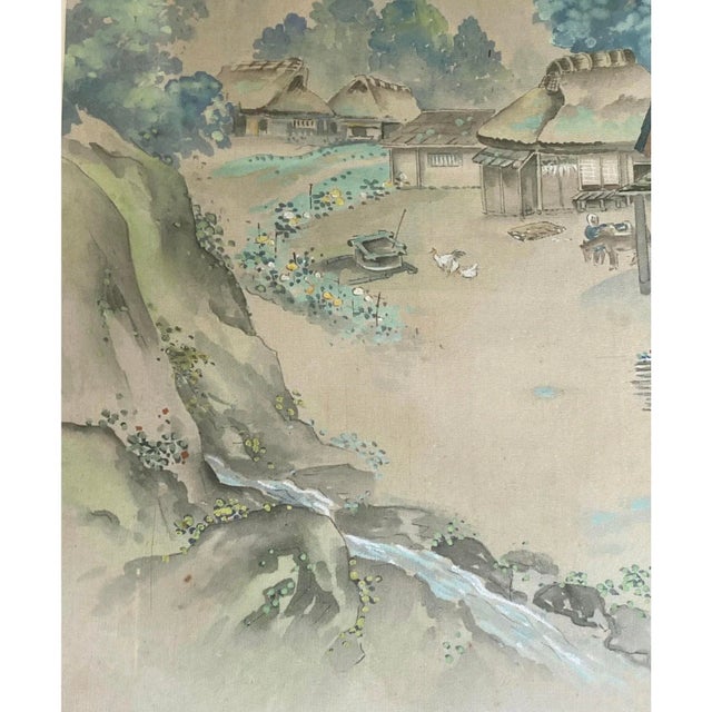 Asian Old Water Color Landscape Painting on Silk Framed 22.5" H For Sale - Image 9 of 10