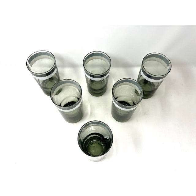 Mid 20th Century Mid Century Modern Green Tint Striped Highball Cocktail Glasses, Mod Op Art - Set of 6 For Sale In Chicago - Image 6 of 9