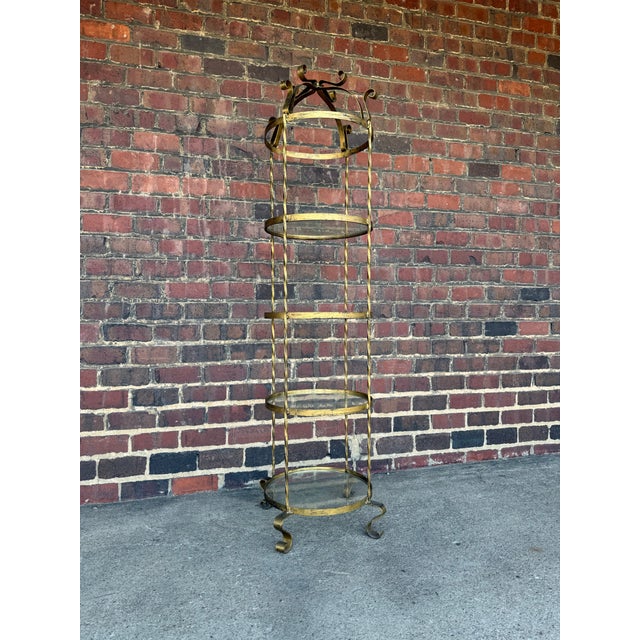 Vintage Brass Tone Iron Display Shelf With Four Glass Shelves. For Sale In Cleveland - Image 6 of 6