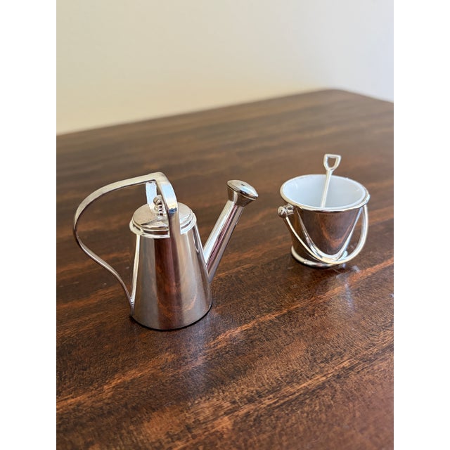 French Country Late 20th Century Silver Godinger Country Garden Pail and Watering Can Salt and Pepper Shakers For Sale - Image 3 of 11
