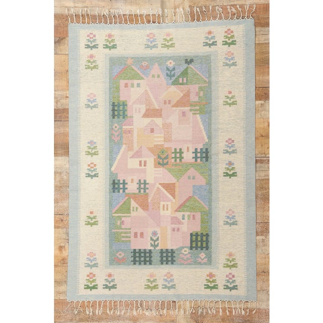 Vintage Swedish Pictorial Rollakan Rug - 04'07 X 06'09 For Sale - Image 9 of 9