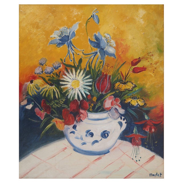 Elisée Maclet, Bouquet in a Ceramic Pot, 1929, Oil on Canvas For Sale