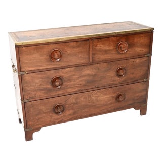 Antique Military Campaign Chest of Drawers with Leather Top, 1860s For Sale