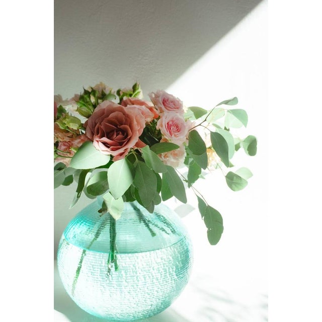 Elegant aquamarine Murano glass vase designed by Mariana Iskra for Ribes Studio. Ideal for embellishing a living room or...