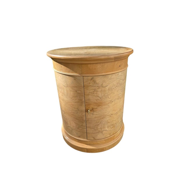 Wood 1980s Henredon Charles X Collection Burlwood Drum Side Table Nightstand Cabinet For Sale - Image 7 of 18