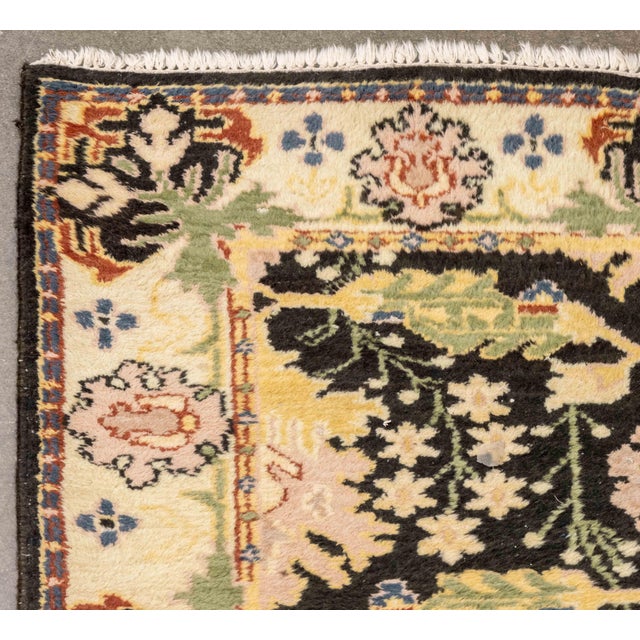 Peshawar Oushak Floral Motif Wool Rug, in black and beige. 5' 10" L x 4' W. Provenance: From an East 86th Street Estate.