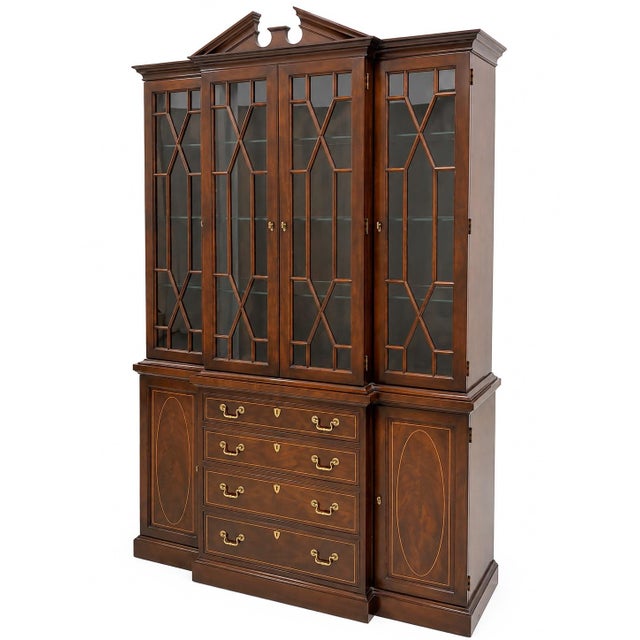 Hickory White Hickory White Georgian Style Inlaid Mahogany Bookcase or China Display Cabinet For Sale - Image 4 of 9