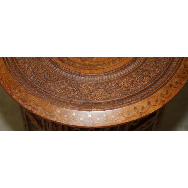 Wood Syrian Victorian Inlaid Hand-Carved Folding Table from Liberty London, 1880s For Sale - Image 7 of 12
