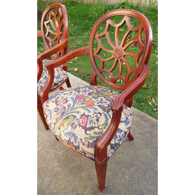 Hollywood Regency Vintage Hickory Chair Co Mahogany Spider Back Captain's Side Chair Pair For Sale - Image 3 of 16