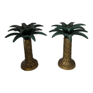 Pair of 1980s Palm Tree Candlesticks by Sarreid Ltd. For Sale