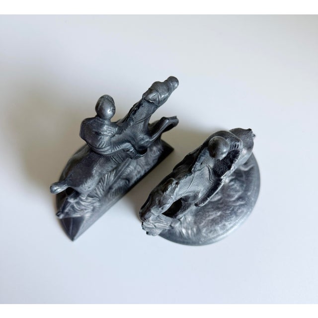 Silver 1920s Horse and Rider Equestrian Bookends - A Pair For Sale - Image 8 of 11