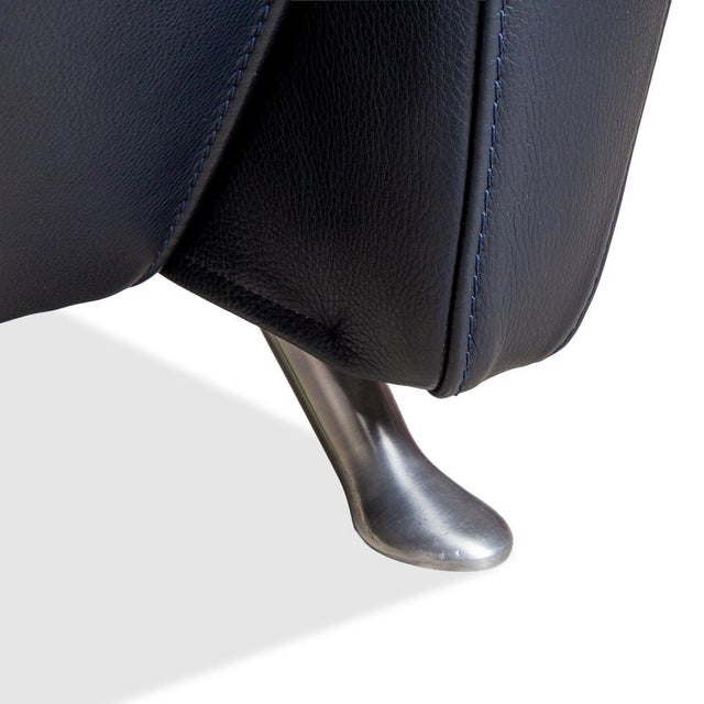 Black Dark Blue Leather Sesame Two-Seater Sofa with Chrome Feet from FSM For Sale - Image 8 of 13