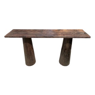 Solid Teak Wood Console Table, Burnt Finish Modern Organic For Sale