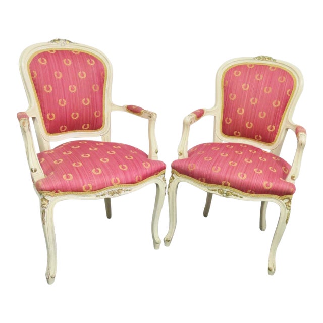 Vintage Louis XV Style Cream & Gold Chairs- a Pair For Sale