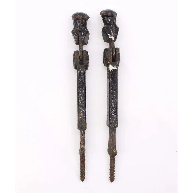 Black Pair of Antique Figural Cast Iron Window Shutter Drop Pulls For Sale - Image 8 of 8
