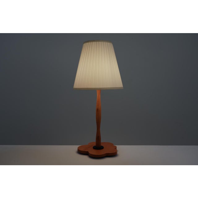 Large Vintage Table Lamp in Fabric and Wood, 1980s For Sale - Image 3 of 7