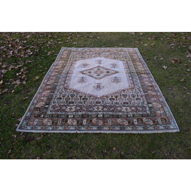Farmhouse Kitchen Vintage Mid Century Turkish Oushak Rug 6.7 X 9.3 Ft. For Sale - Image 9 of 9