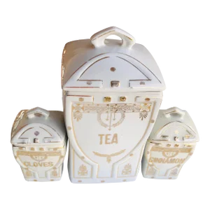 1930's Art Deco Lidded Spice Jars S/3