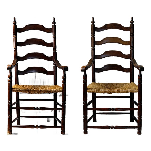Ladder Back Armchairs Antique - A Pair For Sale