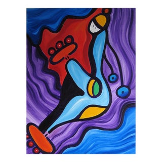 The Roller Blader – Abstract Figurative Acrylic Painting – 40 X 30 In For Sale