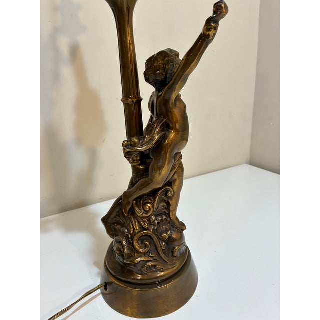 Metal Vintage Rococo Cherub Figural Table Lamp — Hollywood Regency — Classical Putti Lighting For Sale - Image 7 of 10