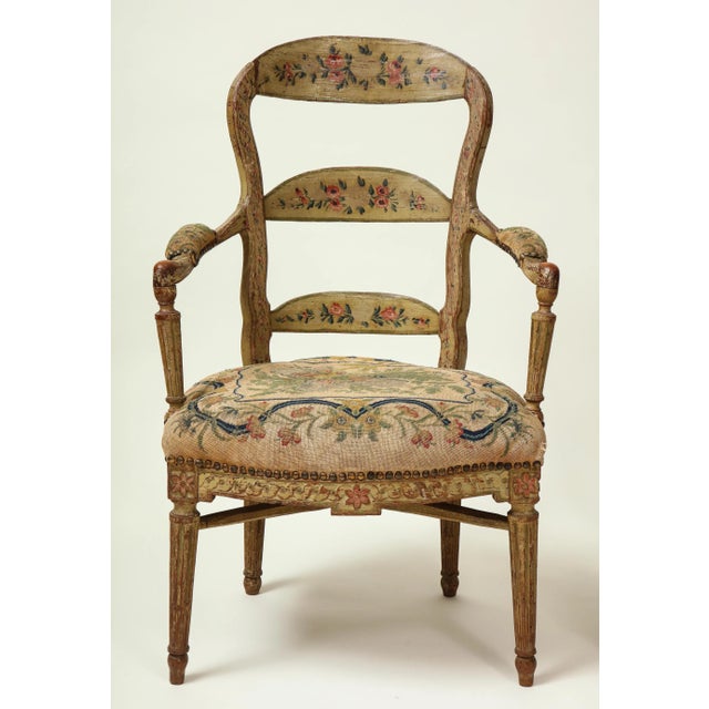 Mario Buatta Pair of Continental Painted Armchairs With Needlework Seats For Sale - Image 4 of 13