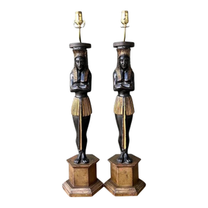 Vintage Monumental Ebonized Pharaoh Table Lamps - A Pair