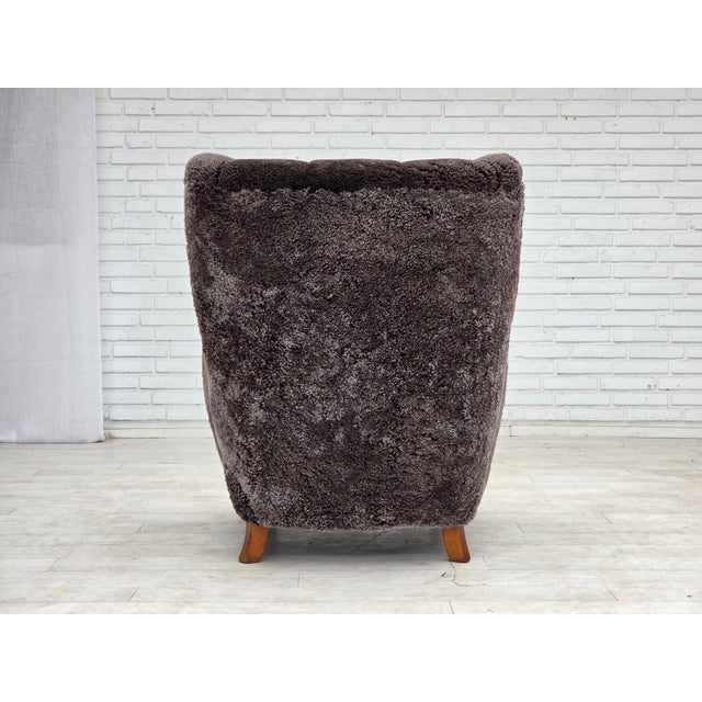 1960s Vintage Danish Reupholstered Chair in Sheepskin, 1960s For Sale - Image 5 of 18