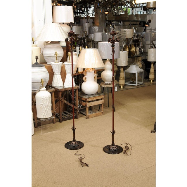 Stunning Pair of 1940s Italian Tole Floor Lamps, Gilt & Garnet Red For Sale - Image 9 of 12