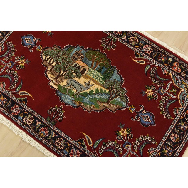 An authentic vintage traditional Kashan rug, hand-knotted using fine wool with silk highlights and natural dyes. This...
