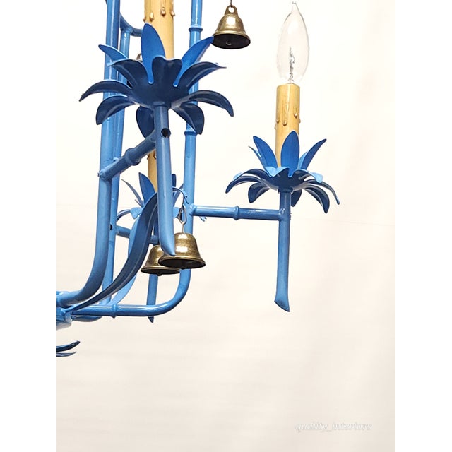 Offered for your consideration is a Splendid Italian Tole Vintage Baby Blue Faux Bamboo Pagoda with Brass Bells...