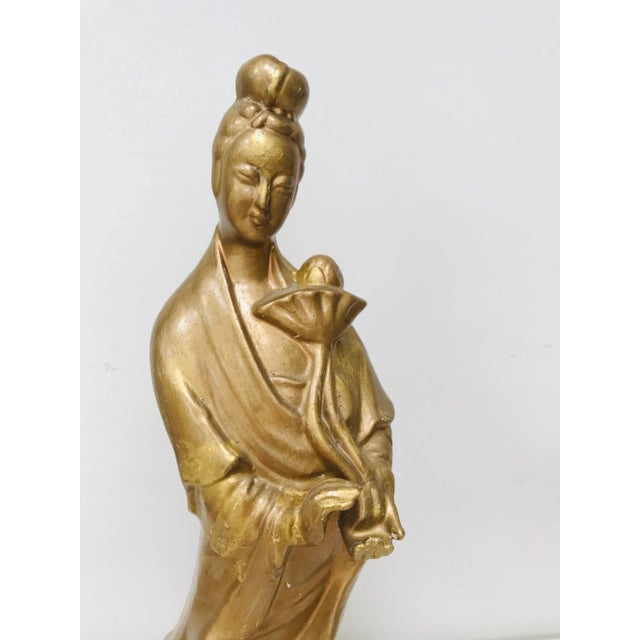 Mid-Century Modern Golden Kwan-Yin Goddess Statue For Sale In Phoenix - Image 6 of 9