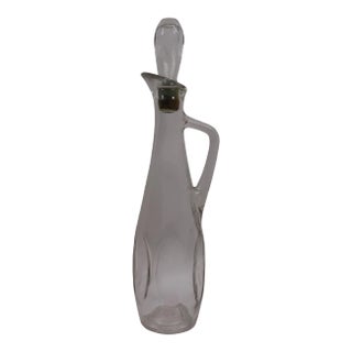 1970s Mid Century Modern Handled Dimpled Depressed Glass Decanter For Sale