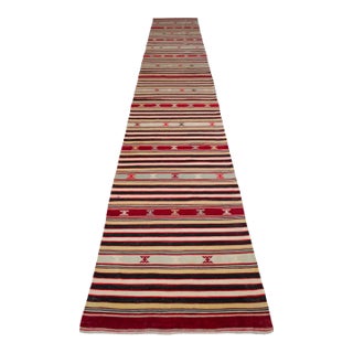 Vintage Turkish Runner Rug Kilim - Handmade Extra Long Hallway Decor , Stair Runner 2′10″ X 19′3″ For Sale