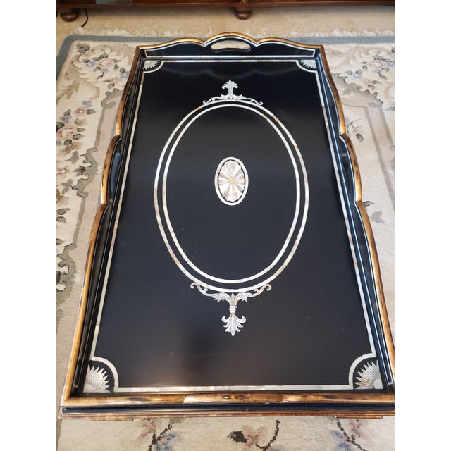 Black Ej Victor Tray Table - Hardwood Solids With Mother of Pearl Inlay and Gold Accents W/Original Documentation For Sale - Image 8 of 18
