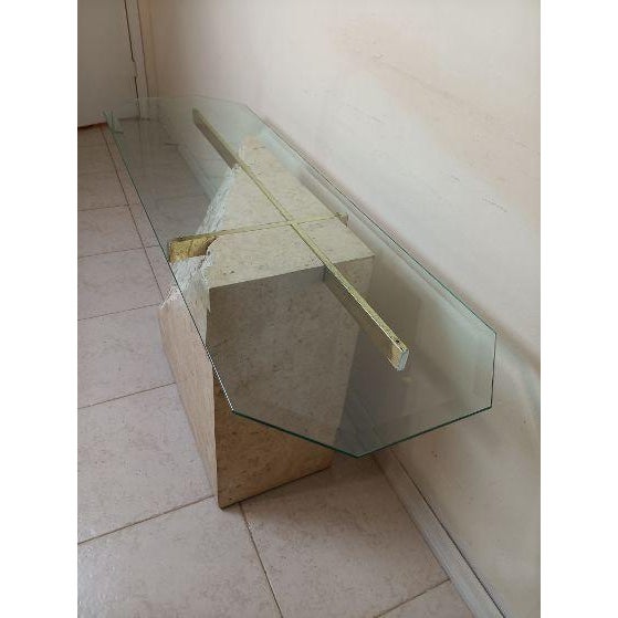 Vintage Mactan Tessellated Stone Brass Glass Console Sofa Table For Sale - Image 4 of 6