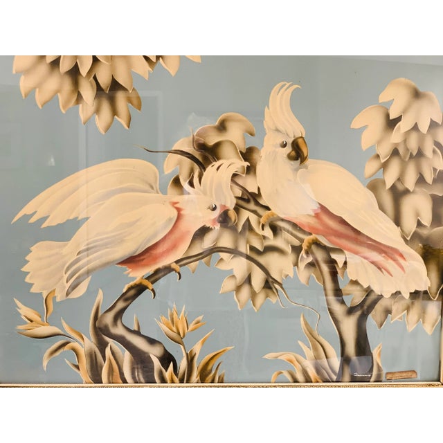 Mid-Century Modern Mid-Century Turner Wall Art Pastel Cockatoos in Frame For Sale - Image 3 of 6