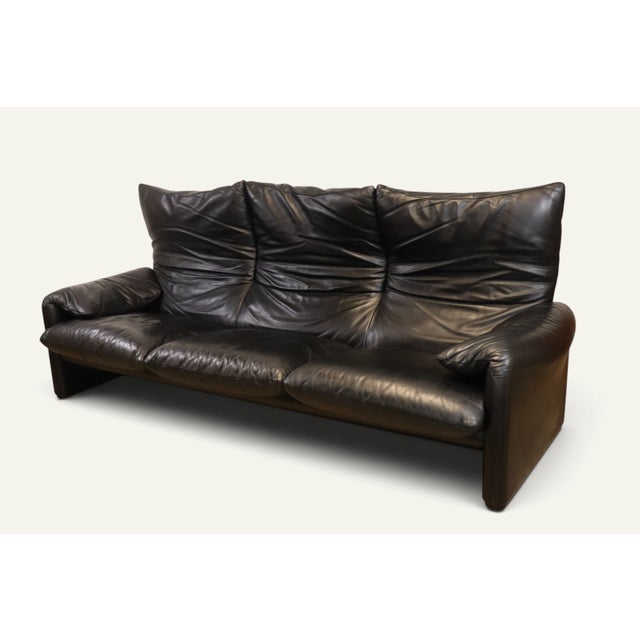 Maralunga 3-Seater Sofa in Black Leather by Vico Magistretti for Cassina, 1970s For Sale - Image 13 of 18