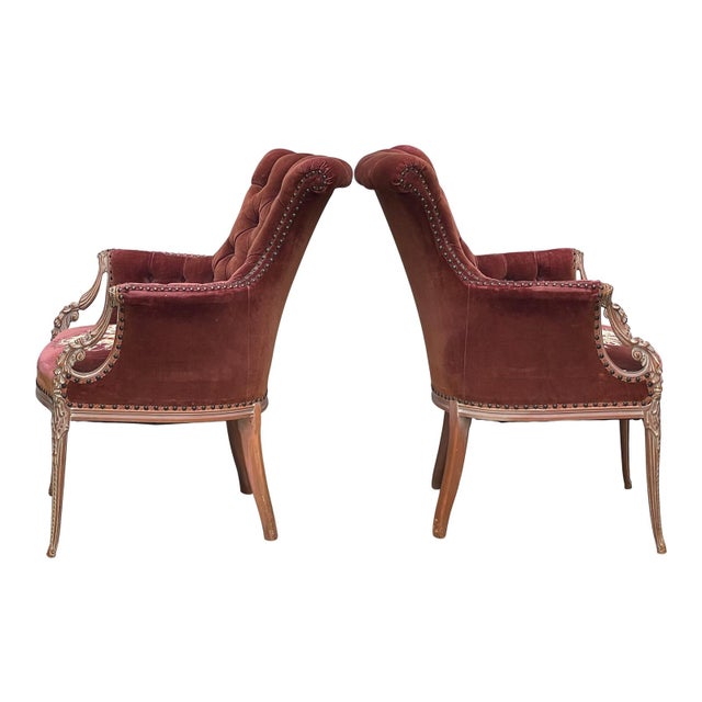 Beautiful burgundy velvet carved front armchair’s circa 1920s-30s very solid well made